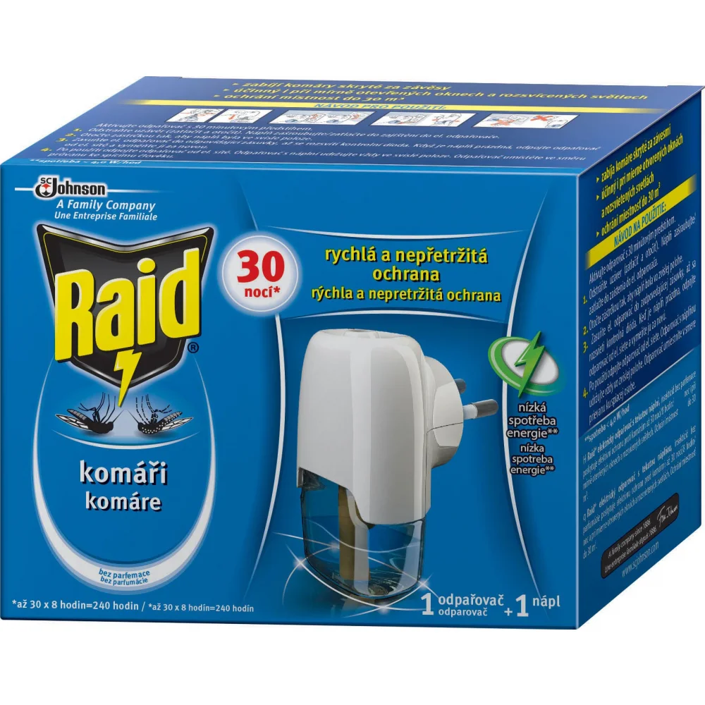 RAID Elektrický odpařovač s tekutou náplní proti komárům 30 nocí 1+21ml