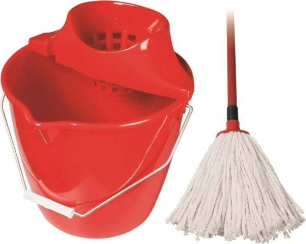 Úklidová souprava - ždímač, mop 160g, hůl, kbelík červený, jemný závit