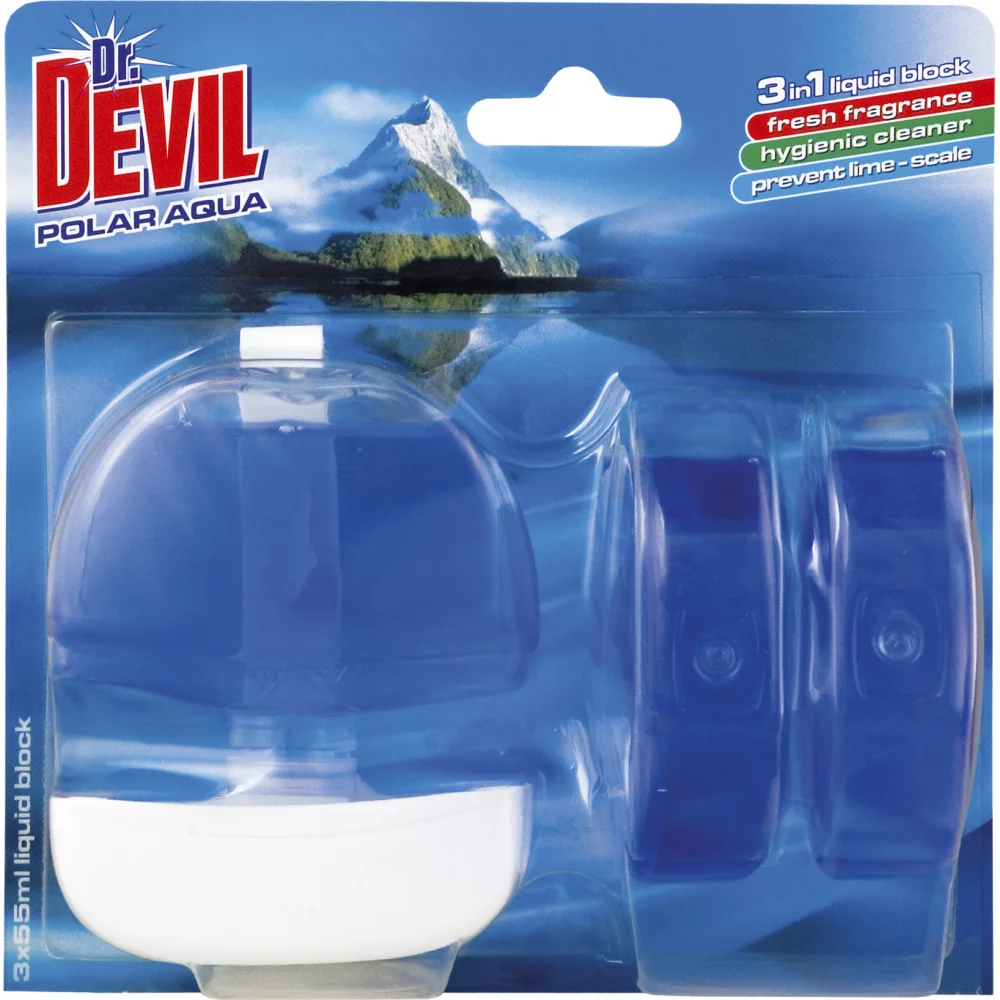 Dr.DEVIL 3v1 tekutý WC blok Polar aqua 3x55ml