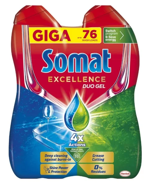 SOMAT Excellence Duo Gel Grease-cutting 76dávek 2x684ml, duopack