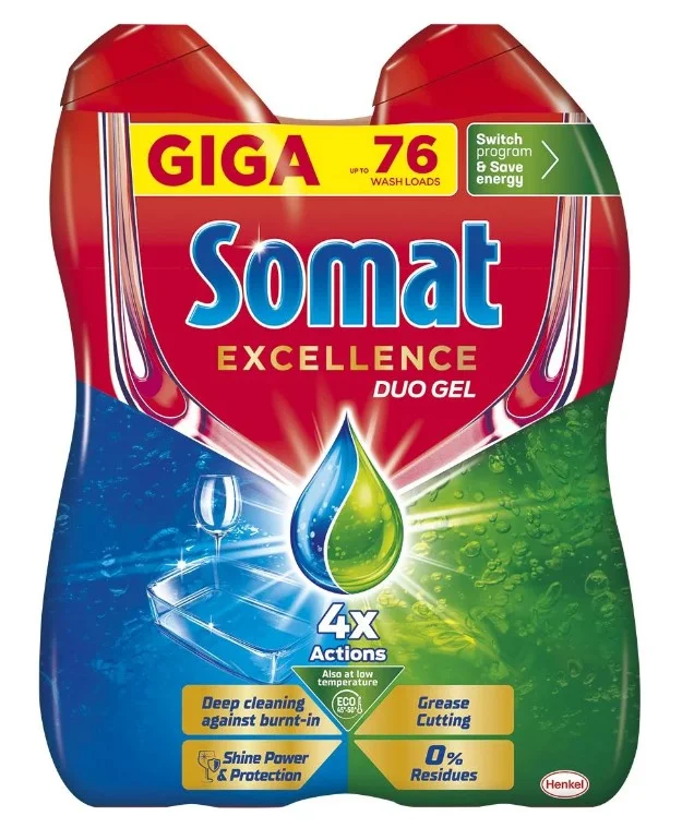 SOMAT Excellence Duo Gel Grease-cutting 76dávek 2x684ml, duopack