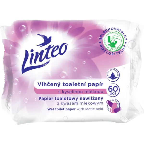 LINTEO Toaletní papír vlhčený - 60ks s kyselinou mléčnou