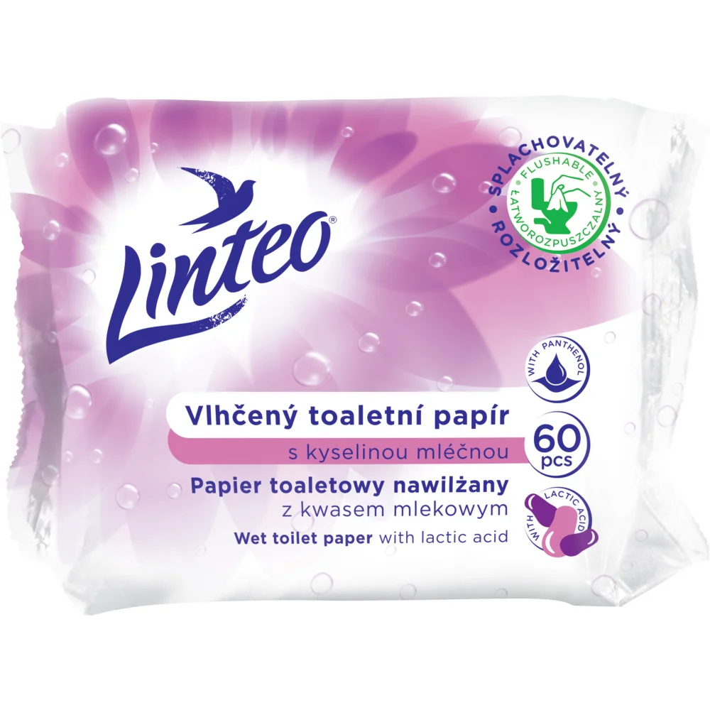 LINTEO Toaletní papír vlhčený - 60ks s kyselinou mléčnou