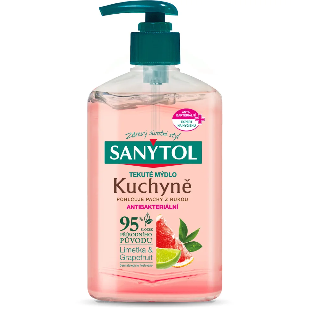 SANYTOL Antibakteriální mýdlo – kuchyně růžový grapefruit&svěží citrón 250ml