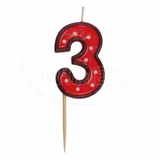 Svíčka číslová na špejli "3" 50mm [1 ks]