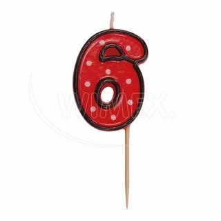 Svíčka číslová na špejli "6" 50mm [1 ks]