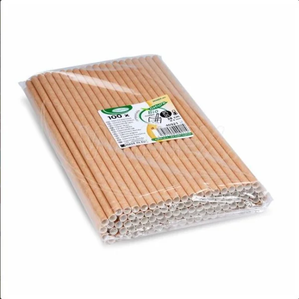 Slámka papírová kraft `JUMBO` O8mm x 28cm [100 ks]