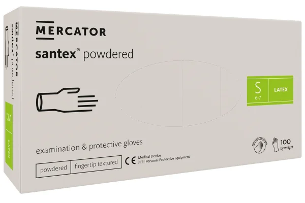 RUKAVICE LATEX santex PUDROVANÉ č.7/S, 100ks bílé
