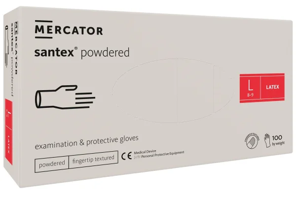 RUKAVICE LATEX santex PUDROVANÉ č.9/L, 100ks bílé