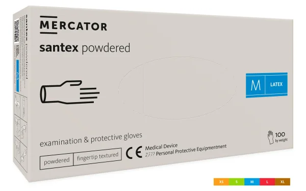 RUKAVICE LATEX santex PUDROVANÉ č.8/M, 100ks bílé