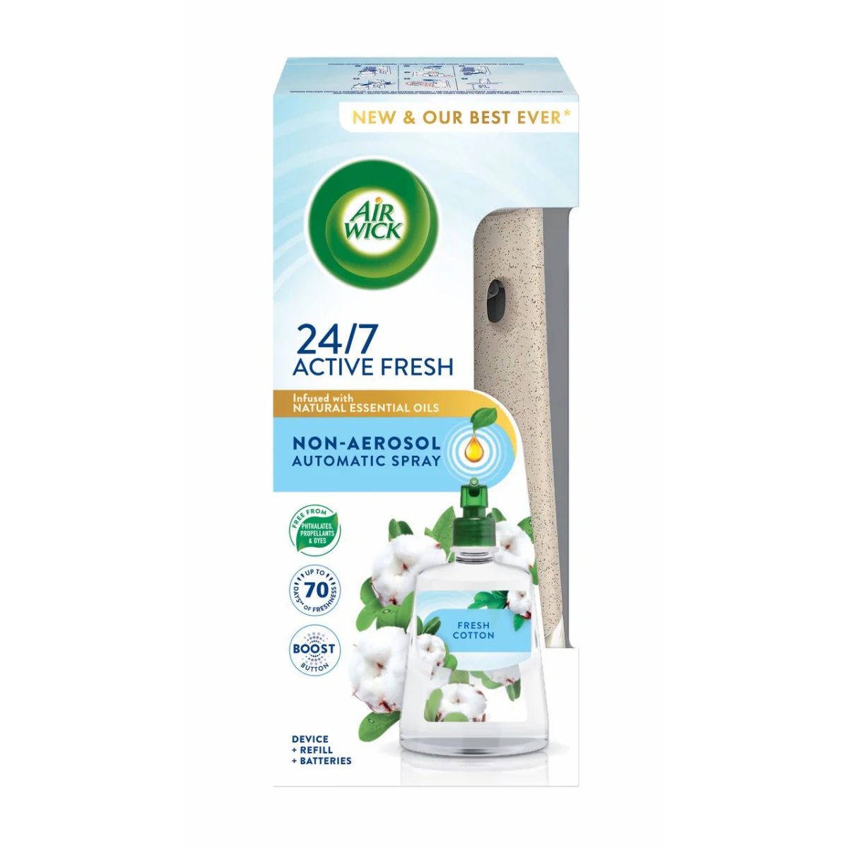AIRWICK Active Fresh automat. difuzér a náplň Svěží bavlna 228ml