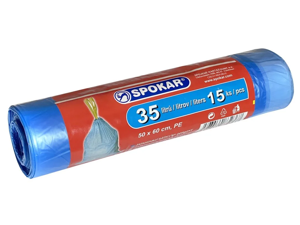 SÁČKY ZATAHOVACÍ SPOKAR do koše 50x60cm MODRÉ 35l 15ks/role