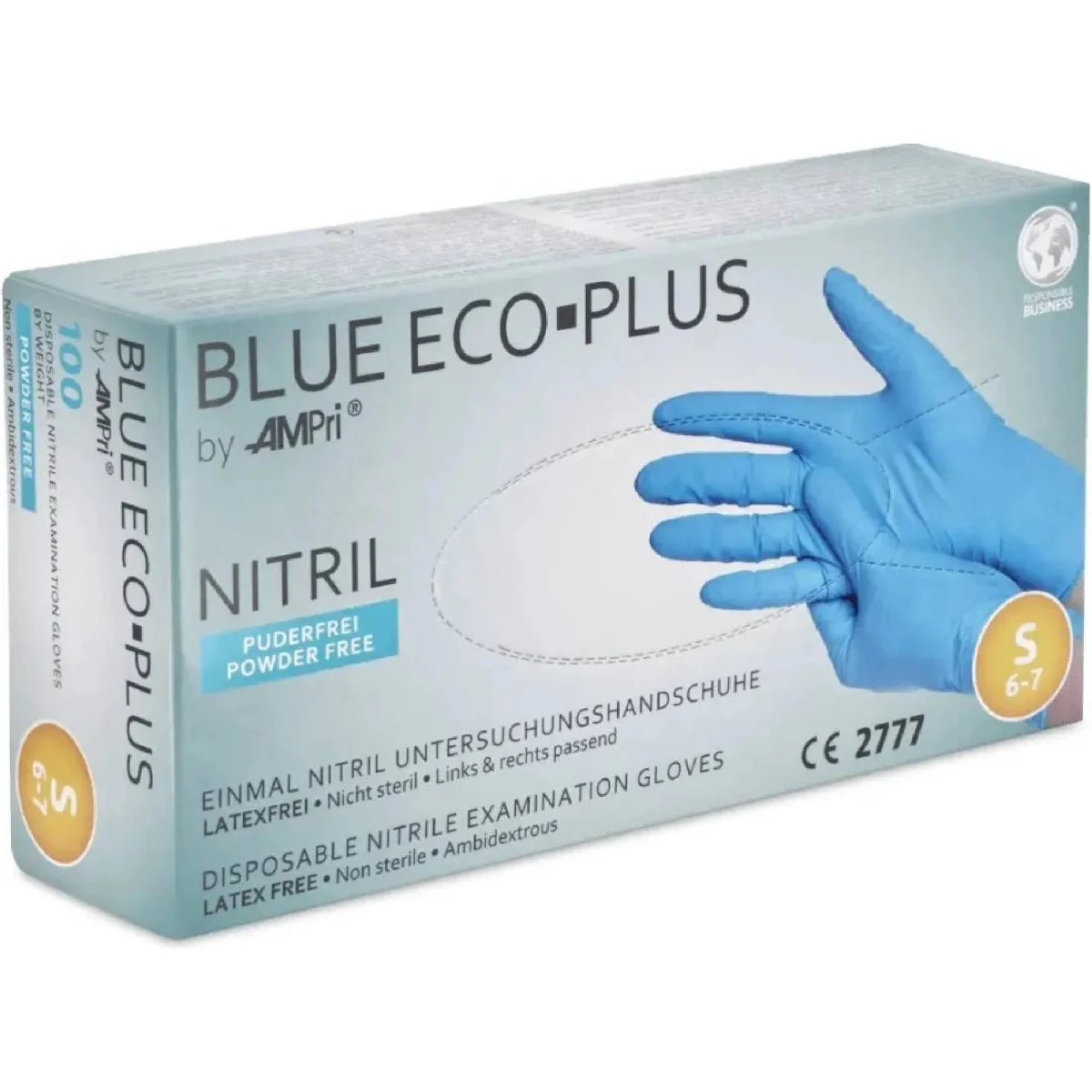 RUKAVICE NITRILOVÉ BLUE ECO-PLUS NEpudrované č.7/S, 100ks modré