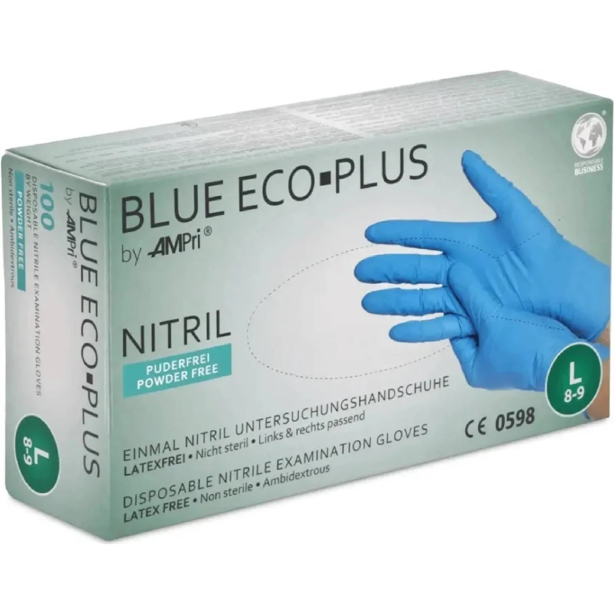 RUKAVICE NITRILOVÉ BLUE ECO-PLUS NEpudrované č.9/L, 100ks modré
